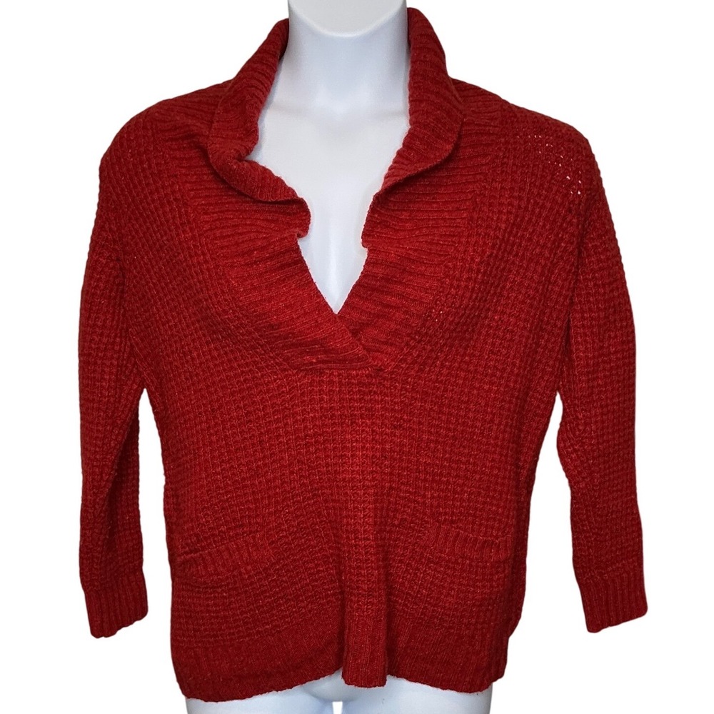 Coldwater Creek Womens Red Waffle Knit Shawl Collar Sweater Size L 14/16 Chunky